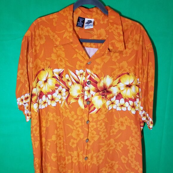 Kennington LTD Orange Hawaiian Button Up Shirt Mens Size XL Aloha Tropical - Picture 1 of 7